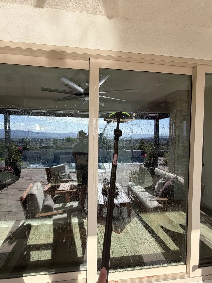 Stone-trimmed window cleaned to a streak-free shine