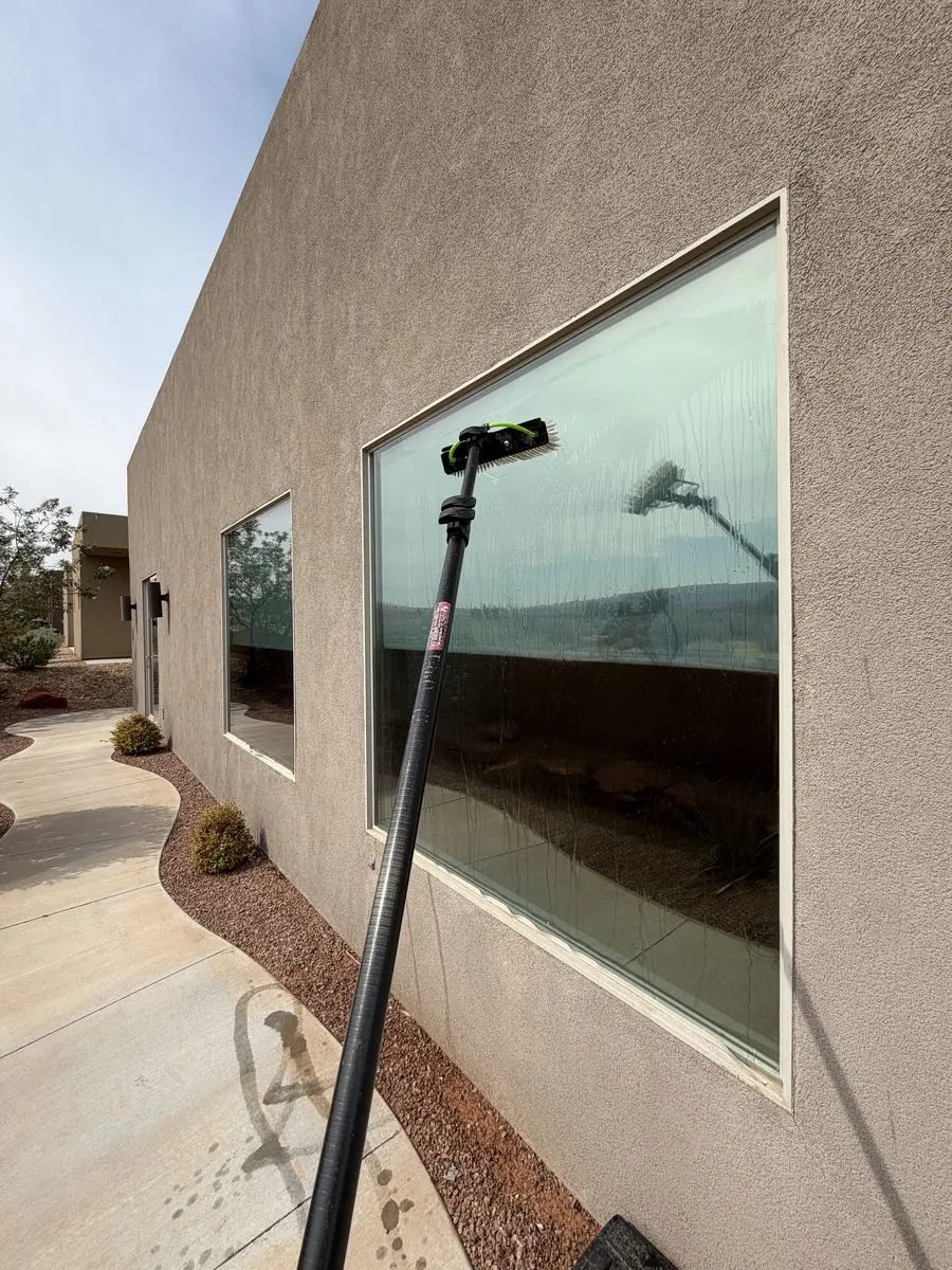Corner window cleaned to a streak-free shine