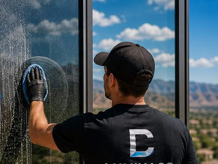 LuminaCo technician restoring hard-water-stained glass